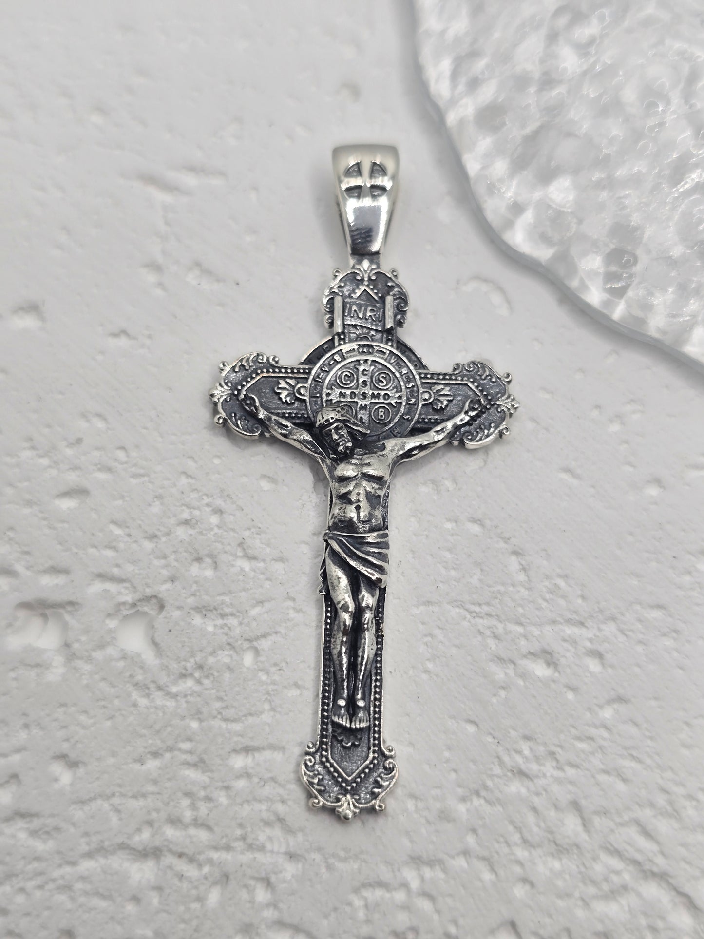 Saint Benedict Crucifix Cross Pendant 925 Sterling Silver 8.4g Religious Gift