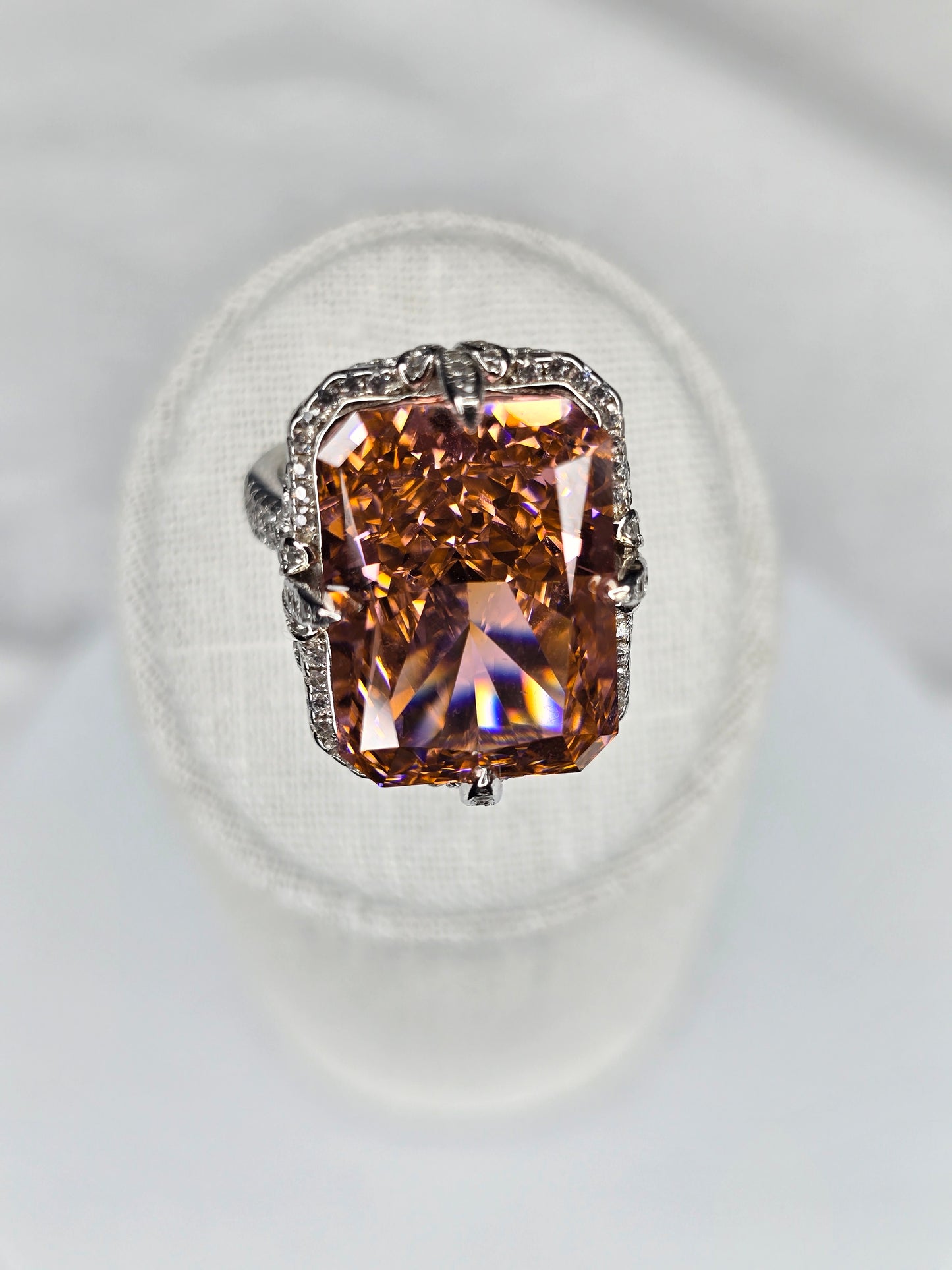 Padparadscha Style Radiant Cut Statement Ring in 925 Sterling Silver