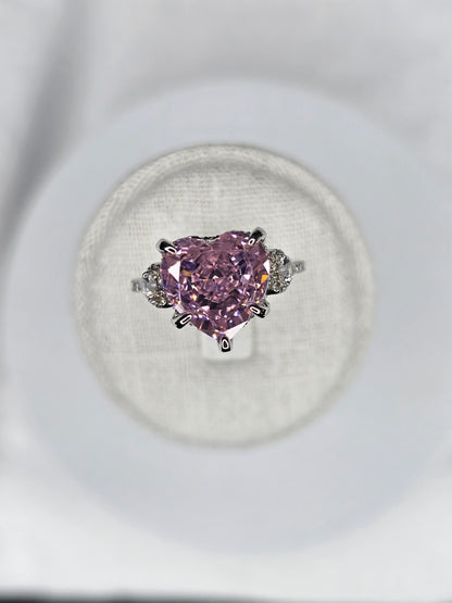 Pink Heart Moissanite Engagement Ring in 925 Sterling Silver