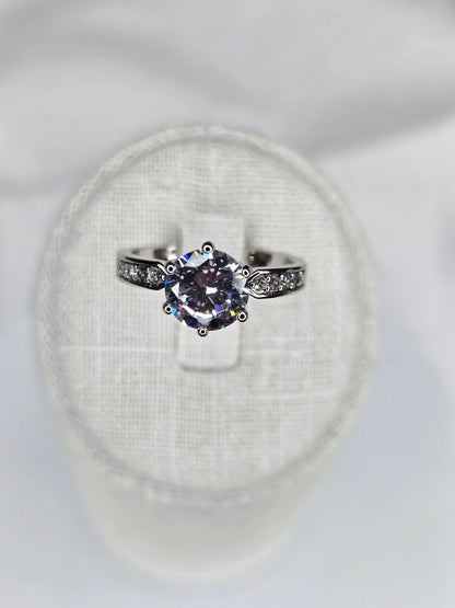 Moissanite Engagement Ring 925 Sterling Silver Round Cut Pavé Band size 6