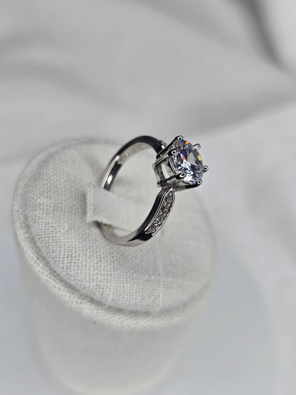 Moissanite Engagement Ring 925 Sterling Silver Round Cut Pavé Band size 6