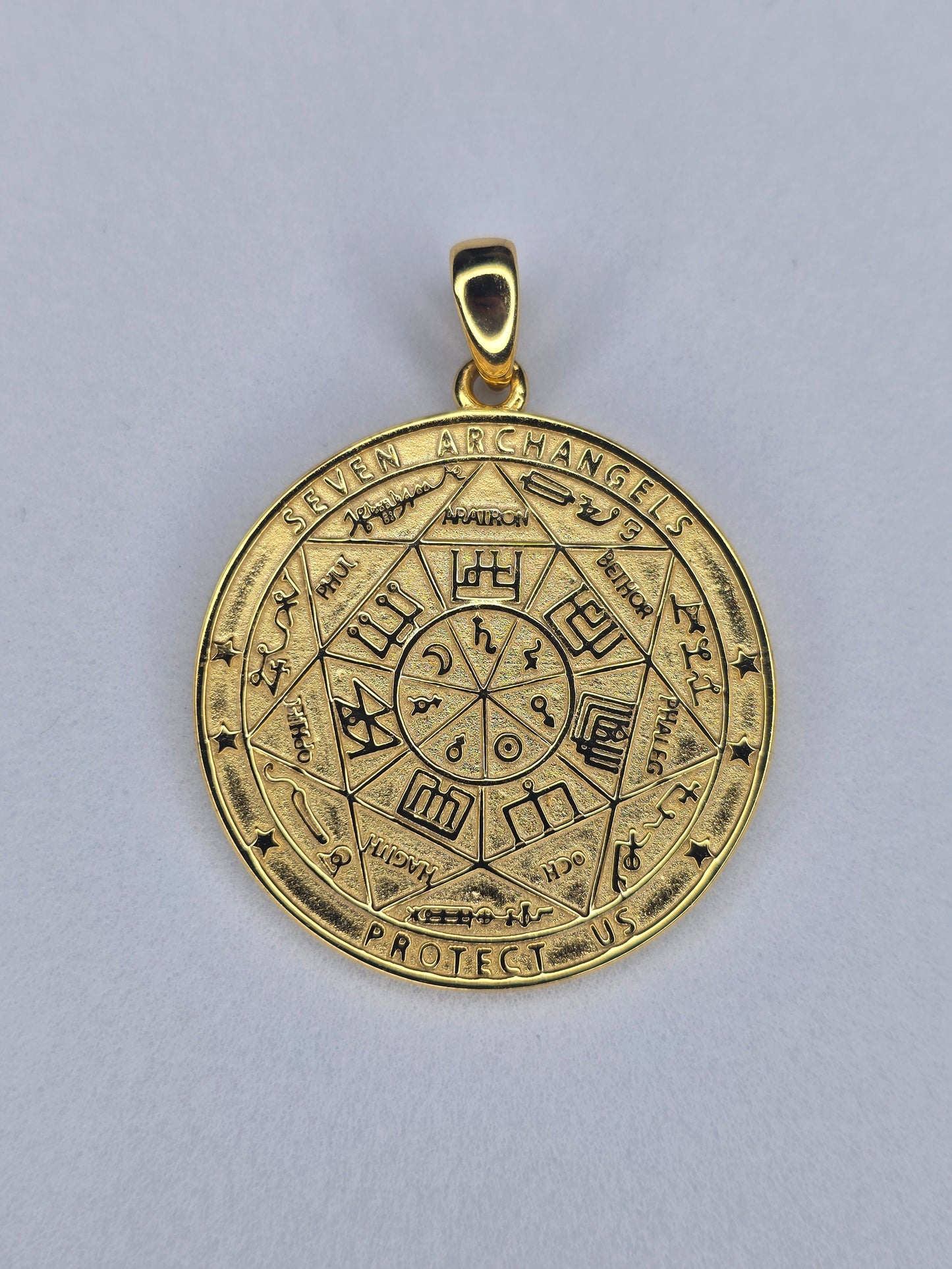 Seven archangels rune amulet in 925 sterling silver with 18K gold plating and engraved symbols