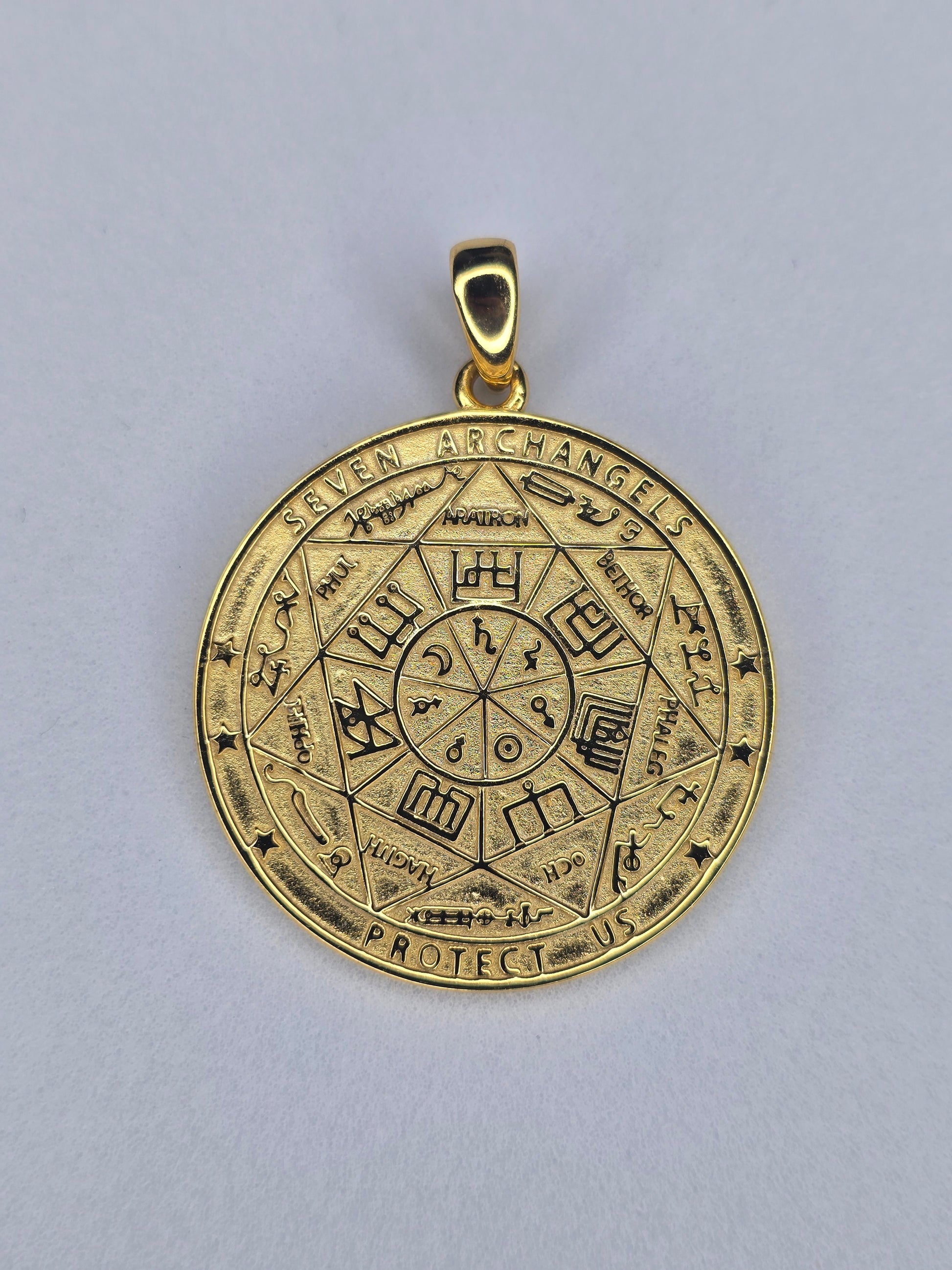 Seven archangels rune amulet in 925 sterling silver with 18K gold plating and engraved symbols