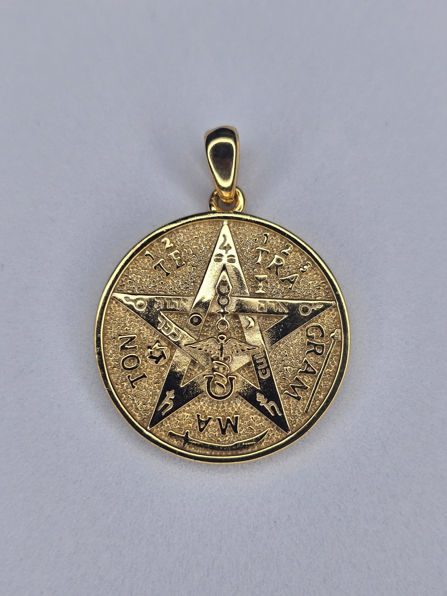 Tetragrammaton pentagram pendant in 925 sterling silver with 18K gold plating and sacred inscriptions