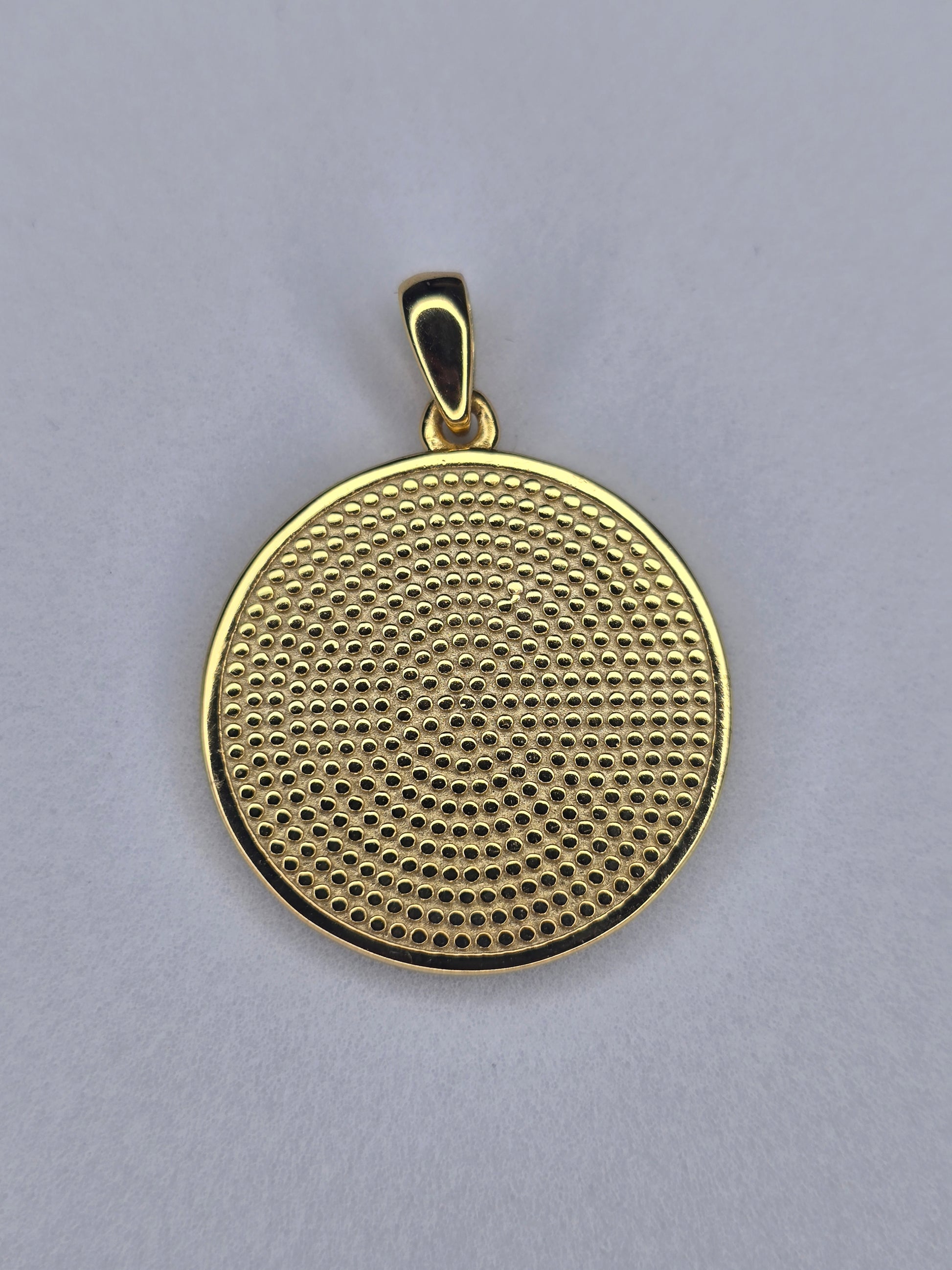 Back view of Tetragrammaton pentagram pendant in gold plated 925 sterling silver with textured finish