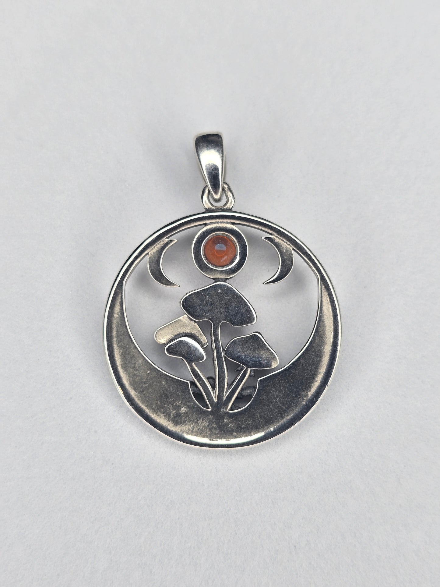 Moonstone Mushroom Pendant 925 Sterling Silver Crescent Moon