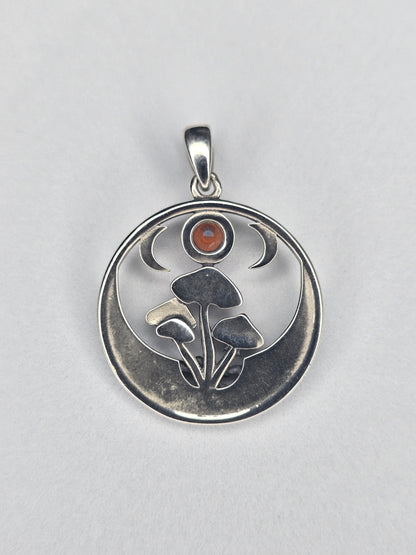 Moonstone Mushroom Pendant 925 Sterling Silver Crescent Moon