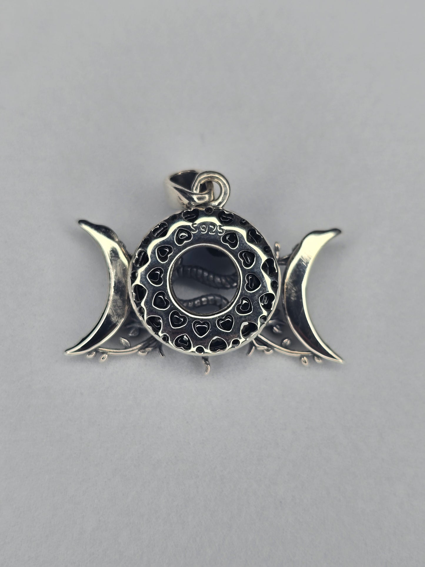 Triple Moon Snake Pendant 925 Sterling Silver Dichroic Glass