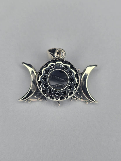 Triple Moon Snake Pendant 925 Sterling Silver Dichroic Glass