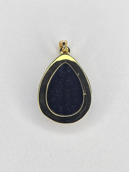 Tree of Life Pendant 925 Sterling Silver Gold Plated Blue Goldstone Teardrop
