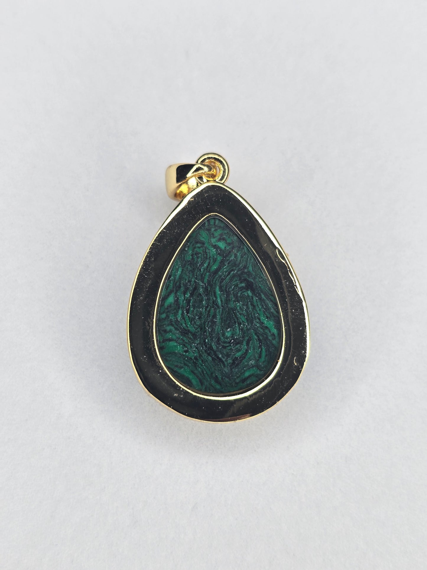 Tree of Life Pendant 925 Sterling Silver 18K Gold Plated Malachite Teardrop