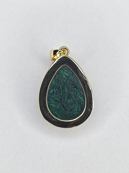 Tree of Life Pendant 925 Sterling Silver 18K Gold Plated Malachite Teardrop