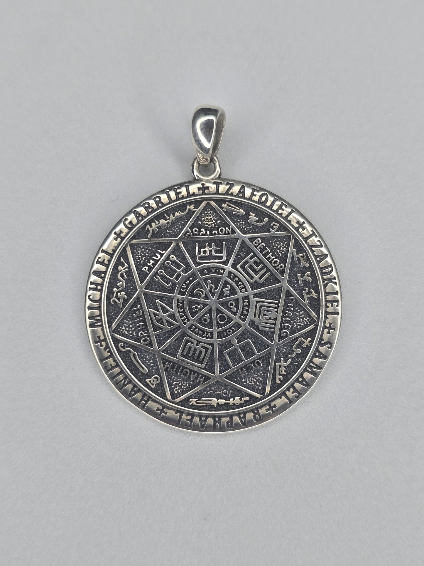 Seven Archangels amulet in solid 925 sterling silver with engraved angelic symbols