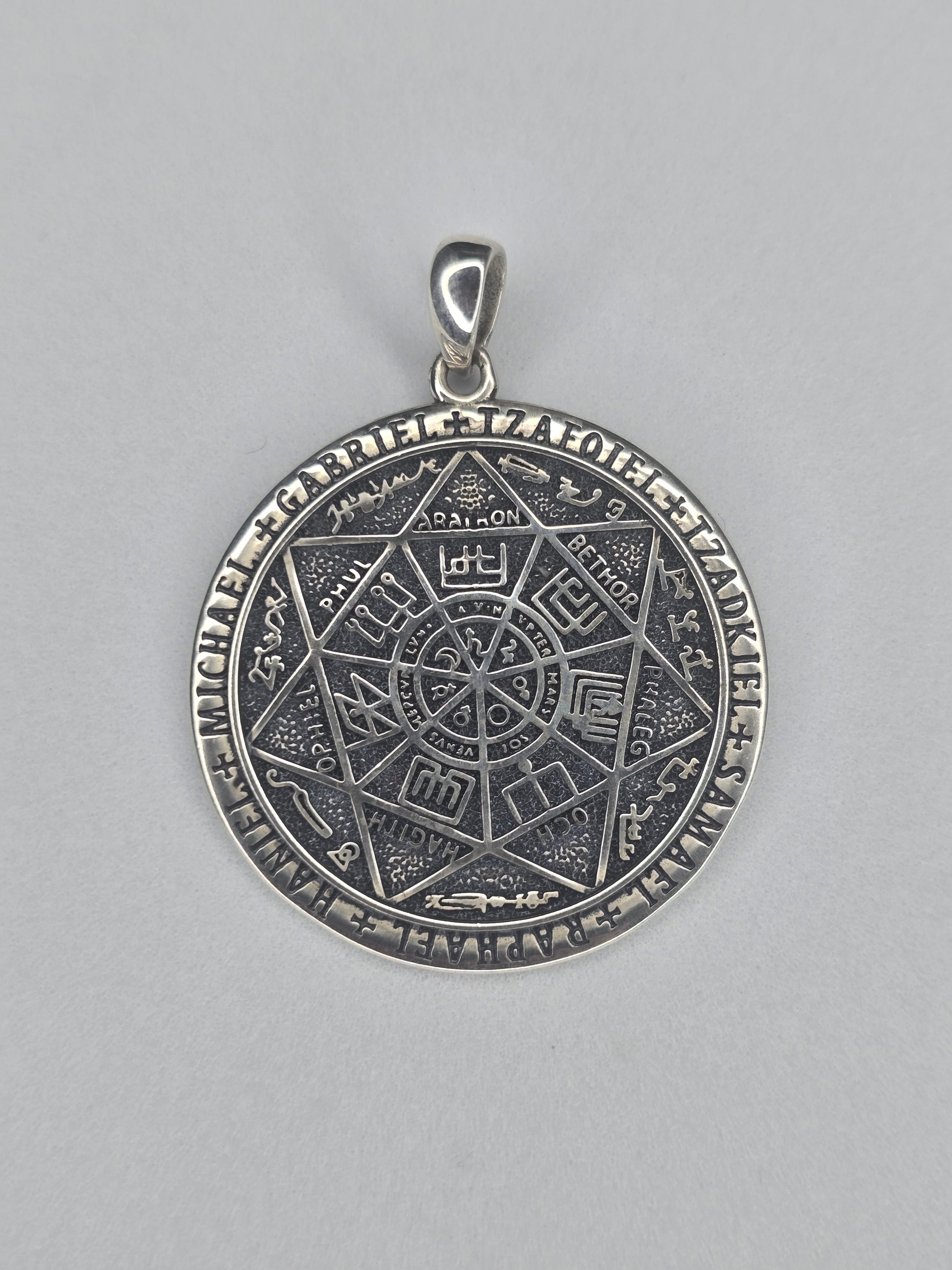 Seven Archangels amulet in solid 925 sterling silver with engraved angelic symbols