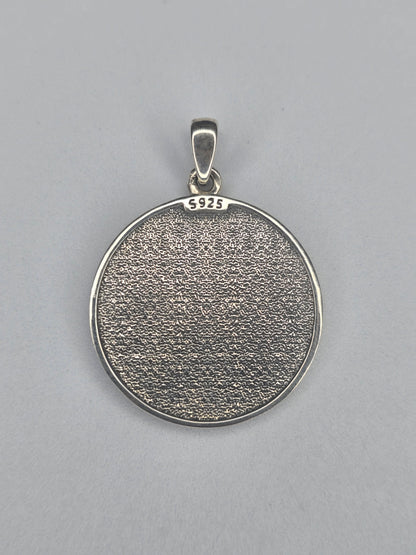Back view of Hecate pagan pendant with textured sterling silver finish