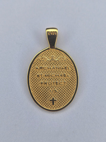 Back view of Saint Michael protection medal with Archangel Saint Michael Protect Us engraving