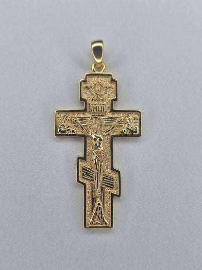 Jesus crucifix cross pendant in 18K gold plated 925 sterling silver with detailed Christian relief
