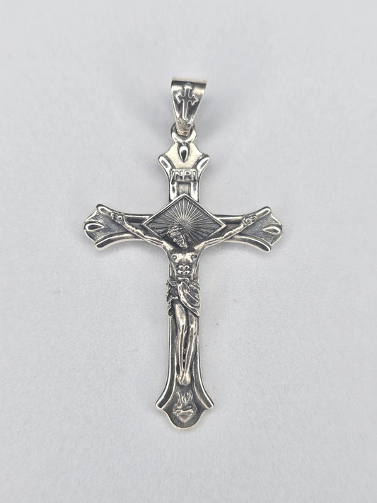 Catholic crucifix pendant in 925 sterling silver with Jesus Christ and INRI inscription