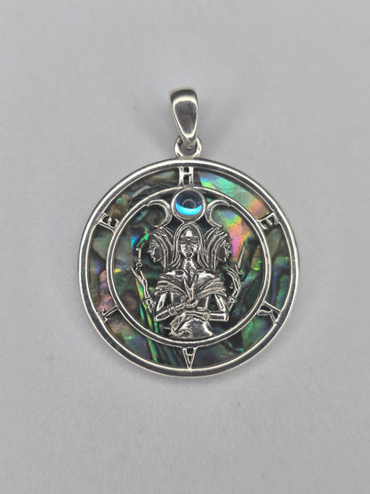 Triple Moon Goddess Hecate pendant in 925 sterling silver with abalone shell inlay