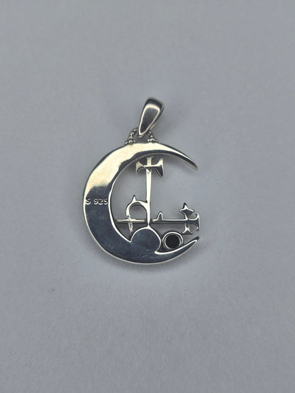 Lilith Moon Demon Sigil Anhänger 925 Sterling Silber mit schwarzem Achat-Akzent 