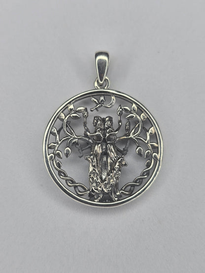 Back view of Hecate Goddess pendant in 925 sterling silver with textured finish