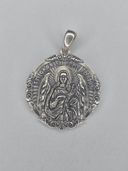 Saint Gabriel Archangel medal in 925 sterling silver with St Gabriel Pray For Us inscription