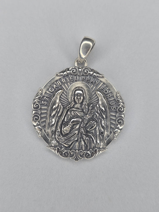 Saint Gabriel Archangel medal in 925 sterling silver with St Gabriel Pray For Us inscription