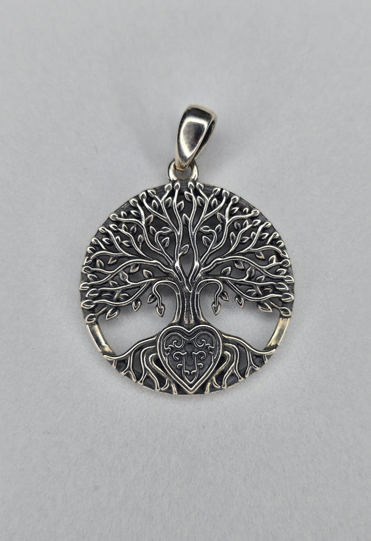 Tree of Life heart pendant in solid 925 sterling silver with Celtic knot detailing