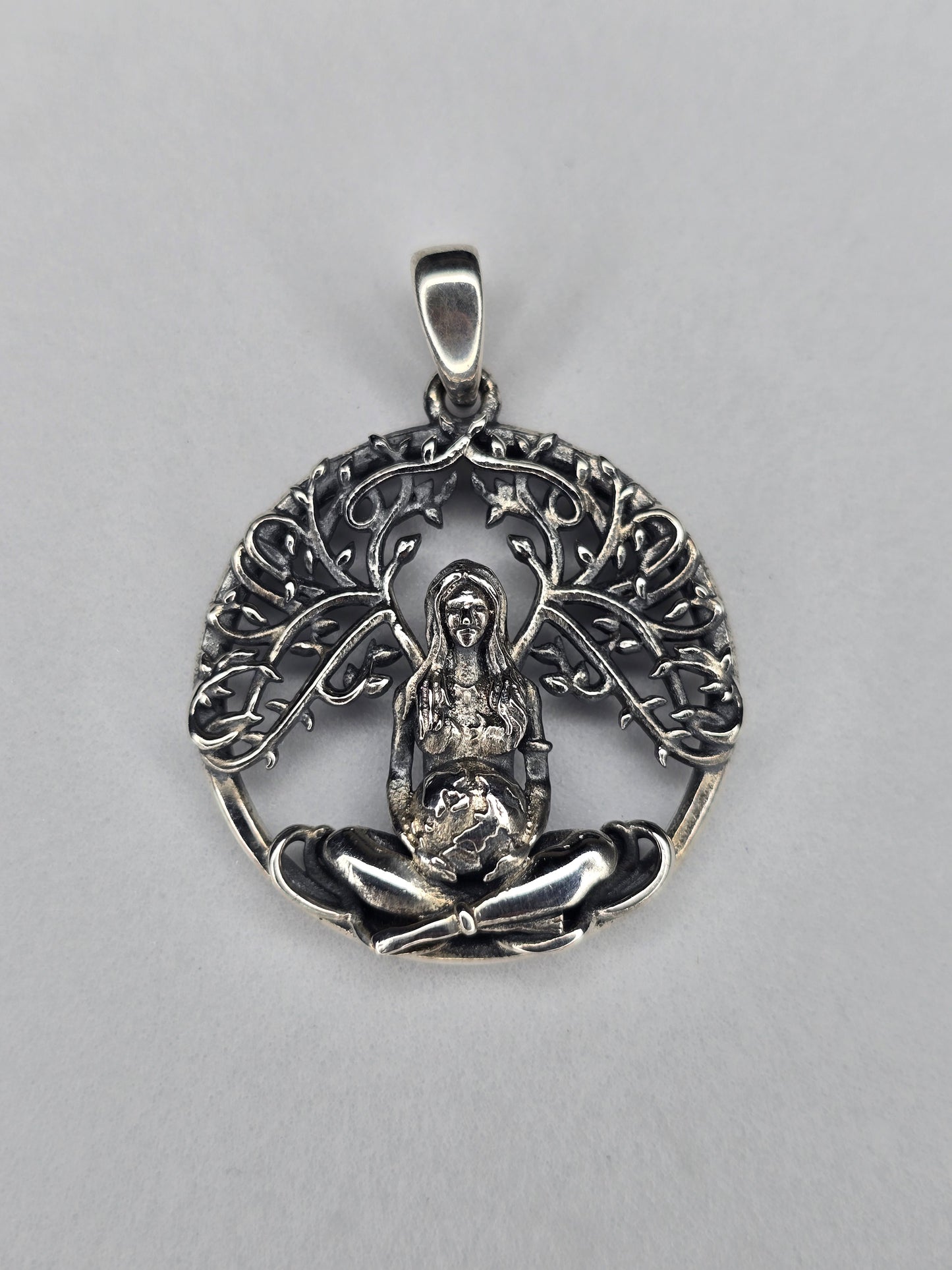 Mother Earth Gaia pendant in solid 925 sterling silver with Celtic knotwork