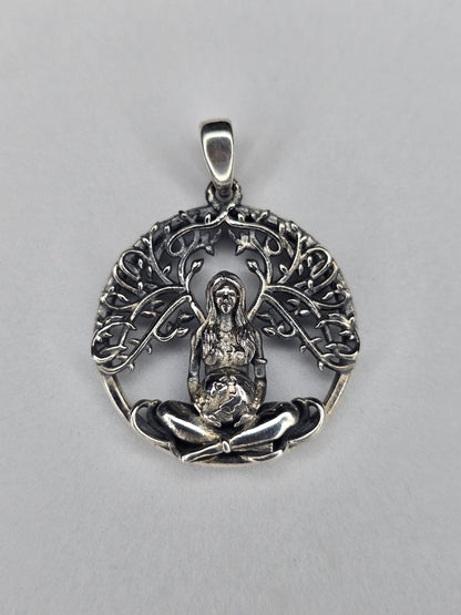Mother Earth Gaia pendant in solid 925 sterling silver with Celtic knotwork