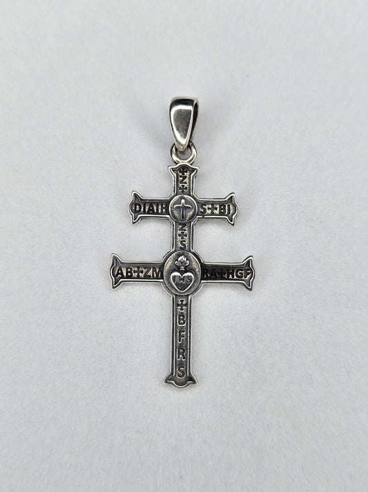 Cross of Lorraine pendant in solid 925 sterling silver with double-barred Christian design