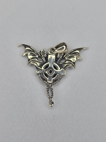 Twin Dragon Cross Pendant in 925 Sterling Silver