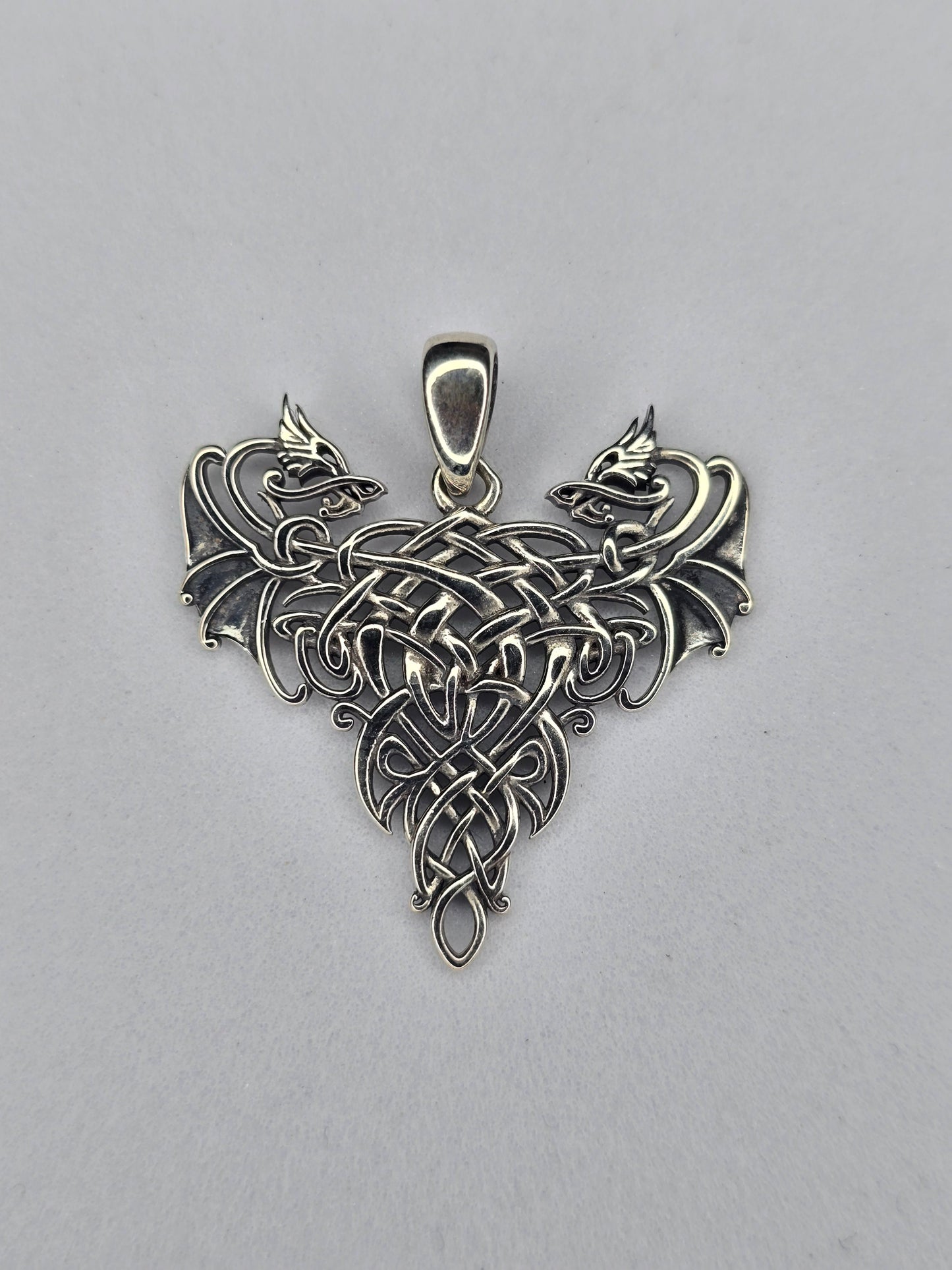 Twin Dragons Heart Pendant in 925 Sterling Silver