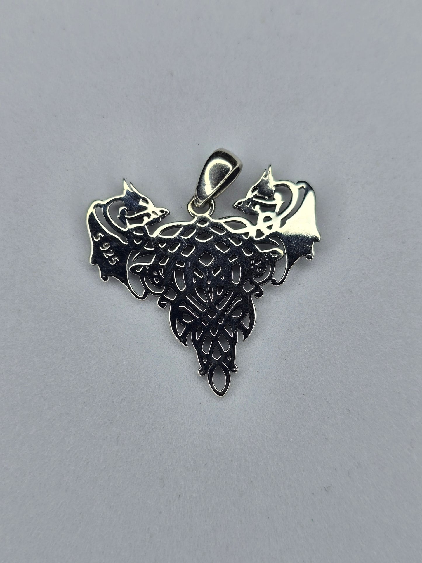 Twin Dragons Heart Pendant in 925 Sterling Silver