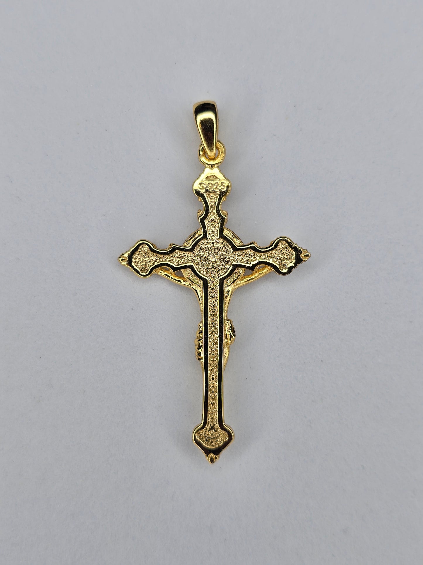 Back view of Saint Benedict crucifix showing solid sterling silver construction