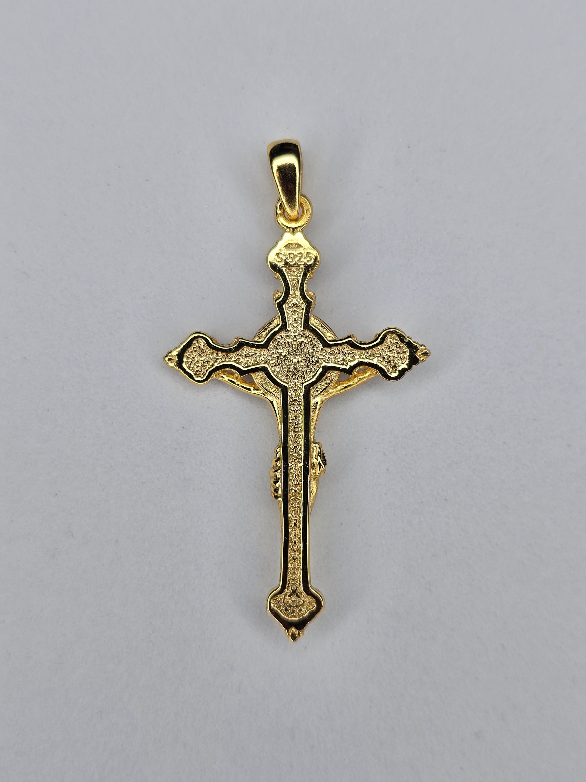 Back view of Saint Benedict crucifix showing solid sterling silver construction