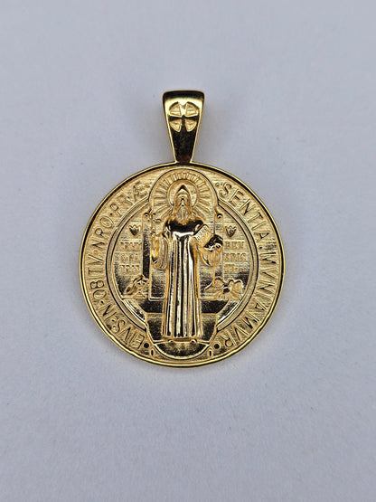 Saint Benedict medal pendant in 925 sterling silver with 18K gold plating front view