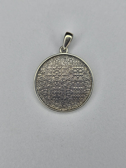 Back view of sterling silver Triple Goddess pendant with textured finish and 925 hallmark