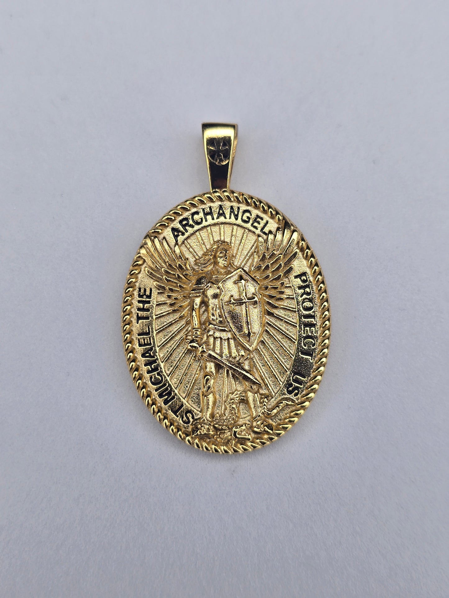 Saint Michael Archangel pendant in 925 sterling silver with 18K gold plating front view