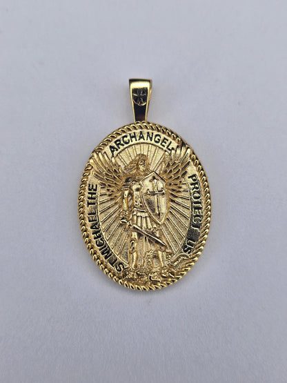 Saint Michael Archangel pendant in 925 sterling silver with 18K gold plating front view