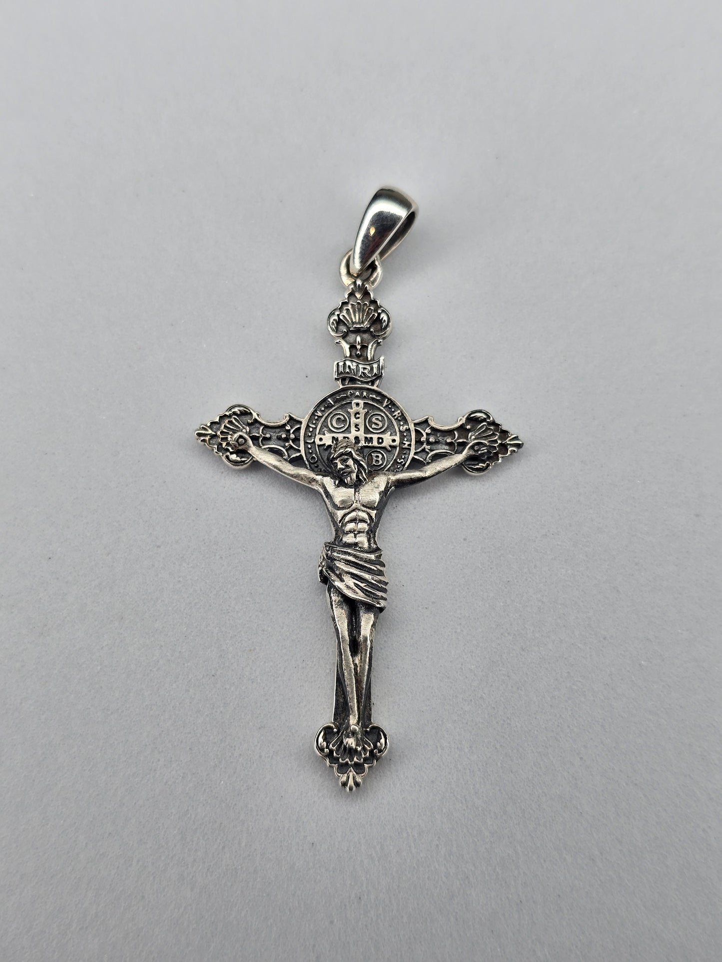 Saint Benedict crucifix pendant in 925 sterling silver front view