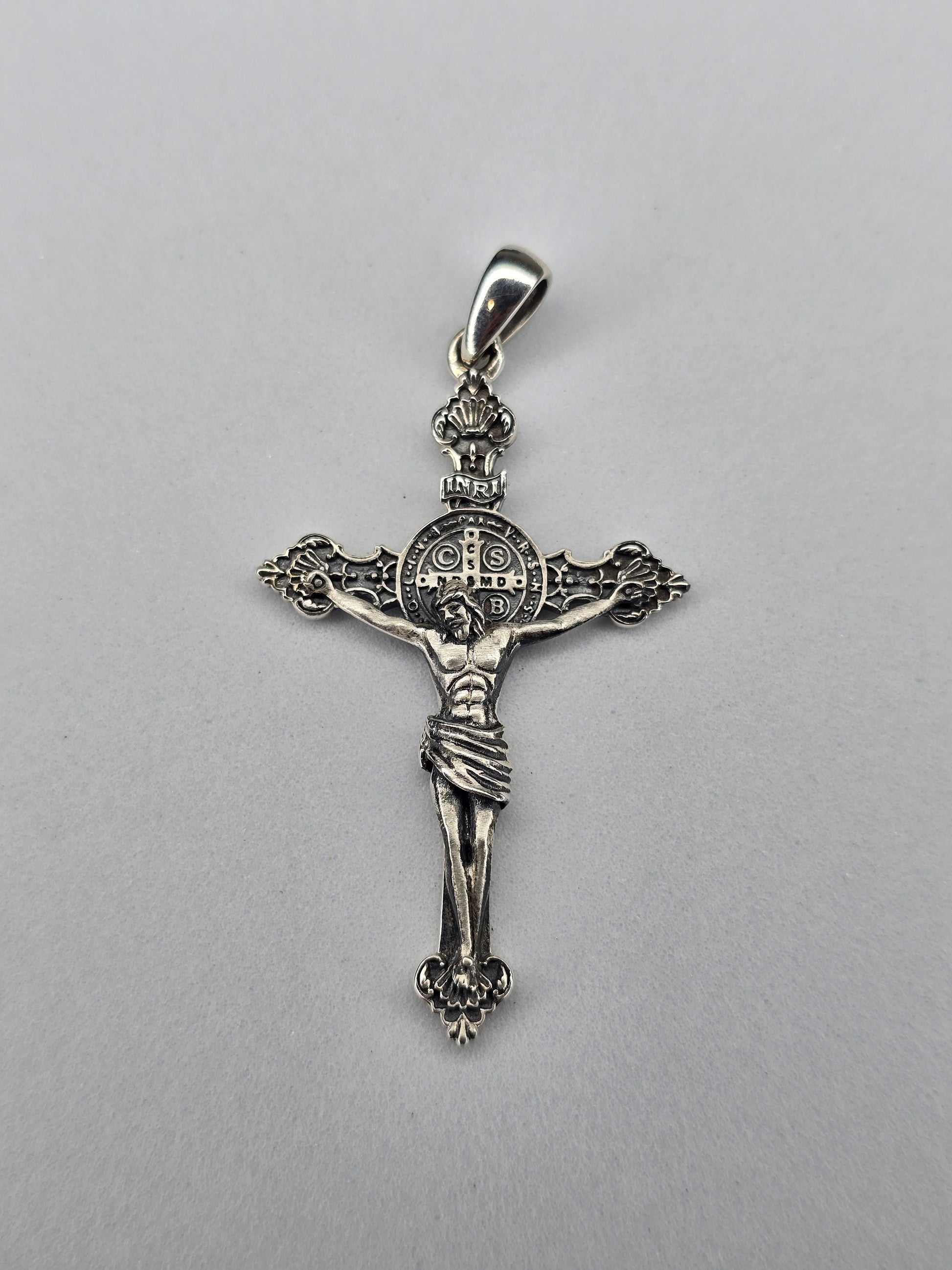 Saint Benedict crucifix pendant in 925 sterling silver front view