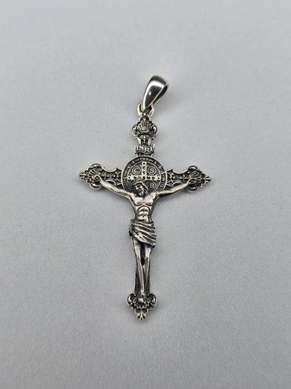 Saint Benedict crucifix pendant in 925 sterling silver front view