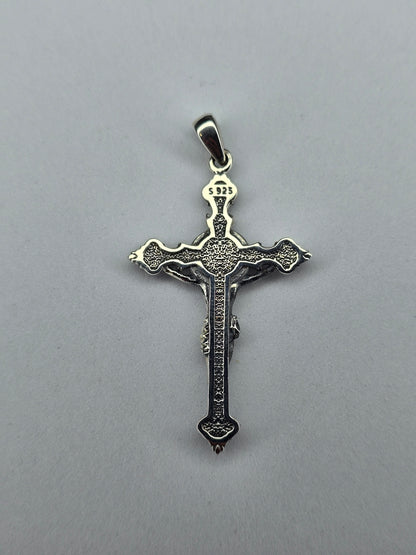 Rear view of Saint Benedict crucifix pendant with engraved medal