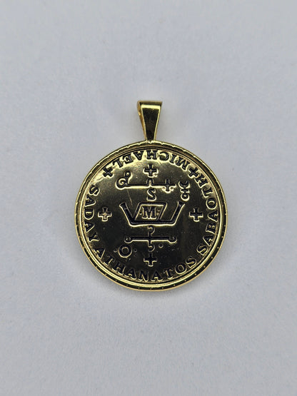 18 Karat vergoldeter Medaillon-Anhänger mit dem Heiligen Michael, christlicher Schmuck, religiöses Geschenk 