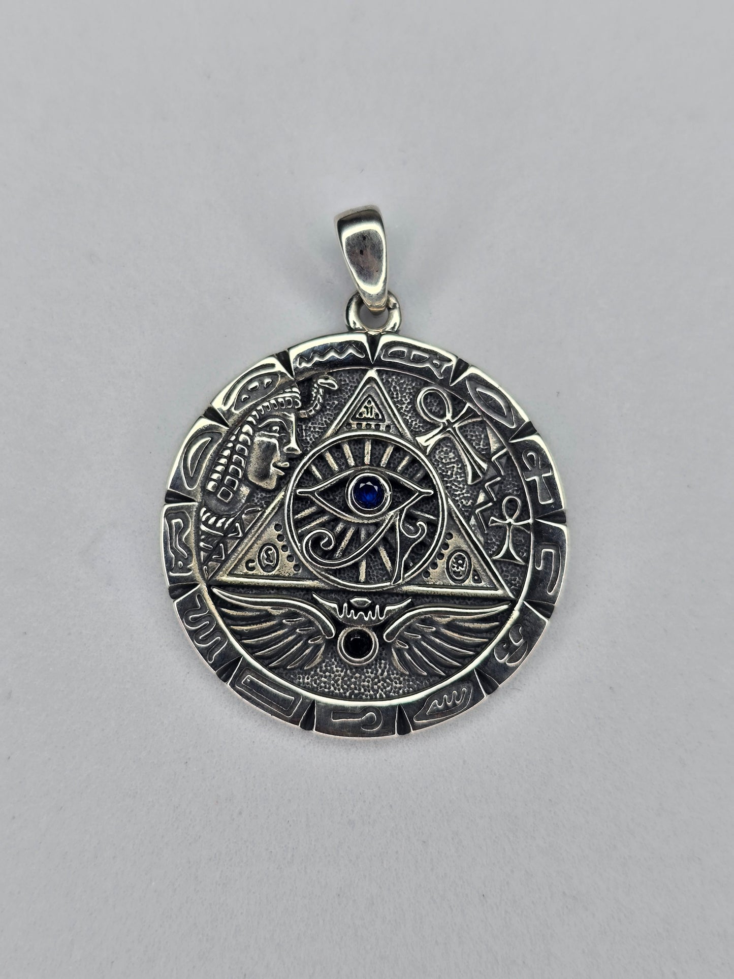 Egyptian Eye of Horus Pyramid Pendant in 925 Sterling Silver with Lapis Lazuli