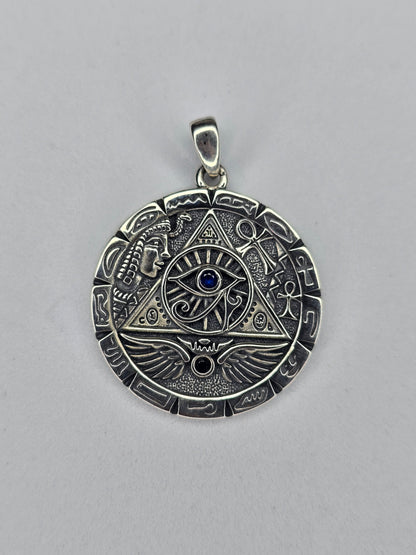 Egyptian Eye of Horus Pyramid Pendant in 925 Sterling Silver with Lapis Lazuli