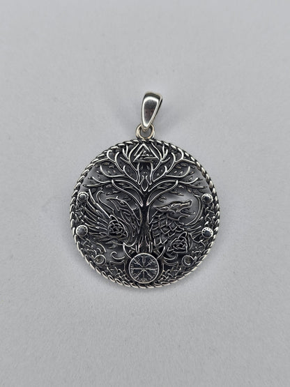 Filigraner Wikinger-Anhänger mit Raben- und Wolfsmotiv, Yggdrasil, für Liebhaber der nordischen Mythologie, 925er Silber 