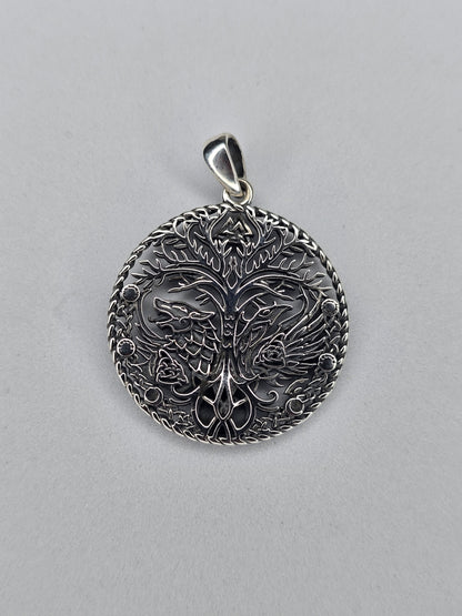Filigraner Wikinger-Anhänger mit Raben- und Wolfsmotiv, Yggdrasil, für Liebhaber der nordischen Mythologie, 925er Silber 