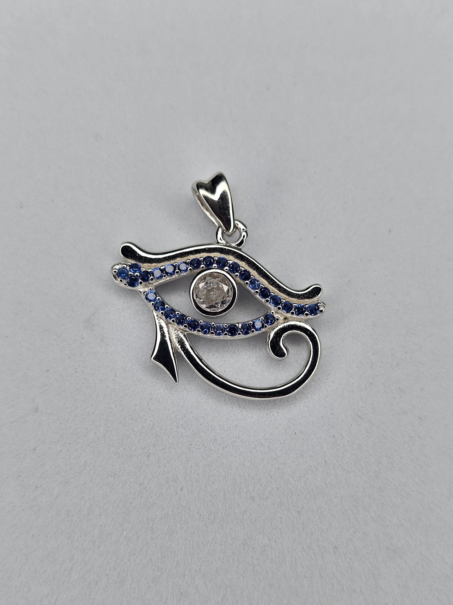 Eye of Horus Pendant in 925 Sterling Silver with Blue Crystals